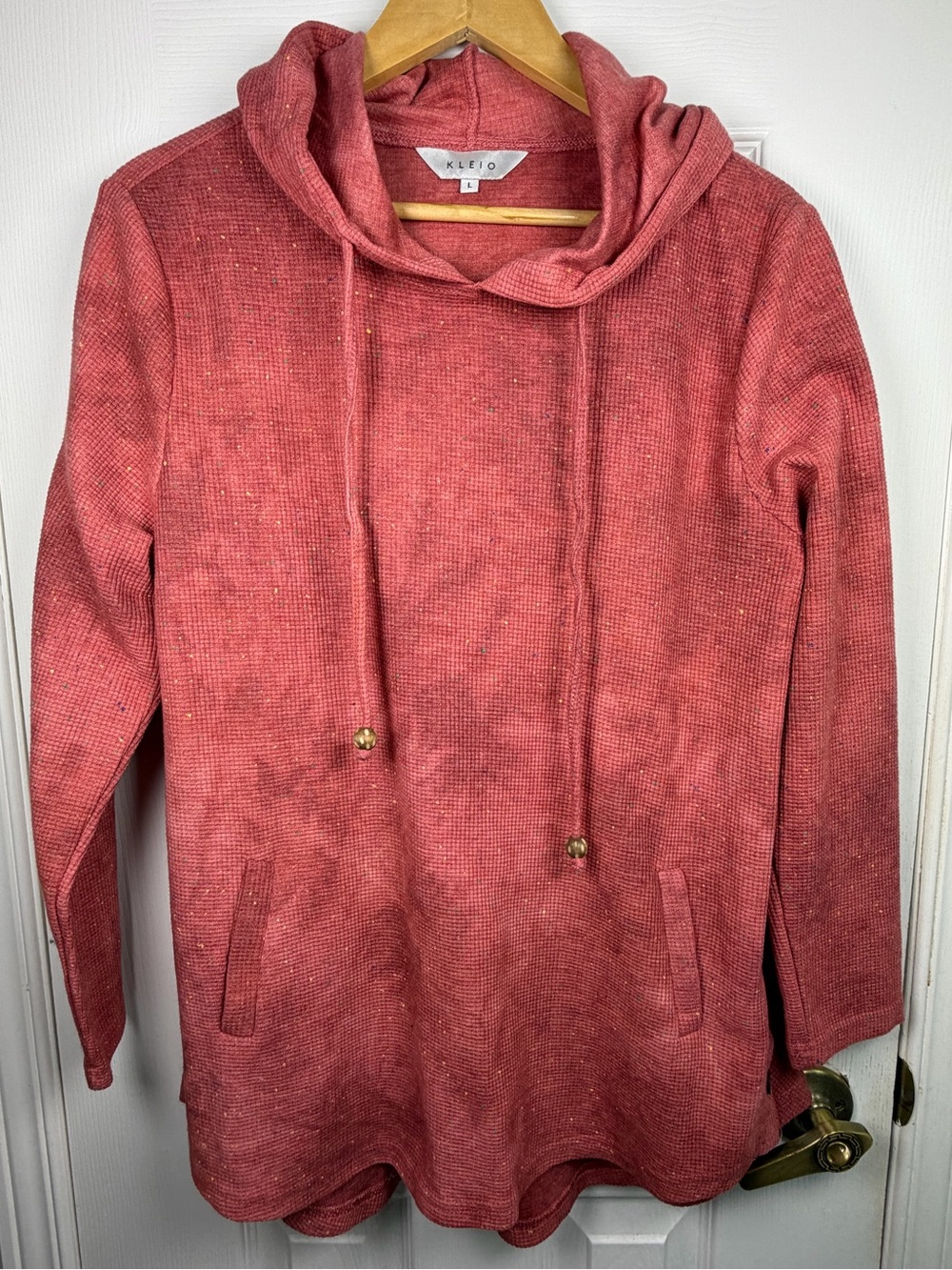 Kleio Rust Waffle Knit Hoodie L Terracotta Speckled Cozy Cabincore Fall Layering